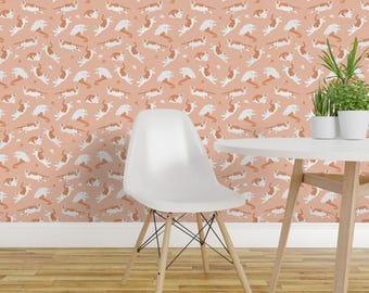 Orange Cats Peel and Stick Wallpaper - Playful Ginger Cat Kitten Rescue Cat - Removable Wall Decor Art - Orange Cats On Peach by samdraws