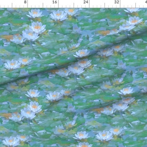 Impressionist Fabric Misty Victorian Lotus by yogiyarntailandme Lily Pad Green Periwinkle Fabric by the Yard by Spoonflower image 3