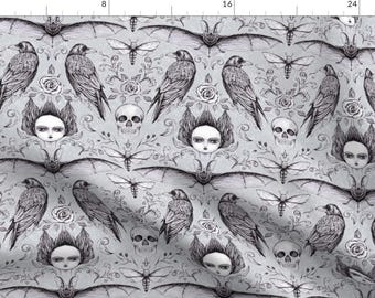 Gothic Halloween Black And White Fabric - Gothichalloween02 By Gaiamarfurt - Gothic Halloween Cotton Fabric By The Yard With Spoonflower