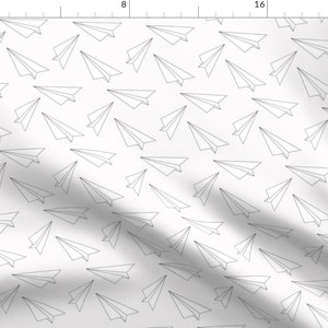 Paper Plane Fabric - White Paper Plane - By Elvelyckan- Airplane Fly Black and White Kids Minimal Cotton Fabric By The Yard With Spoonflower