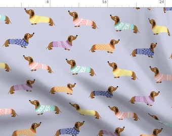 Dachshunds in Sweaters Fabric - Doxie In Sweaters Purple By Natalee Wegmann - Doxie Pet Puppy Dog Cotton Fabric By The Yard With Spoonflower