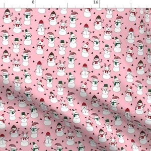 Snowman Fabric - Snowman Pink Christmas Cute Christmas Snowmen In Hats Cute By Andrea Lauren - Cotton Fabric by the Yard with Spoonflower