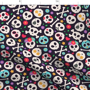 Day Of The Dead Fabric - Day Of The Dead By Runlenarun - Sugar Skulls Halloween Cute Cotton Fabric By The Yard With Spoonflower