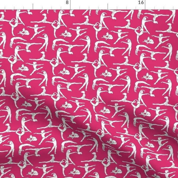 Tumbling Gymnastics Fabric - Gymnasts On Magenta By Landpenguin - Girls Sports Cotton Fabric By The Yard With Spoonflower