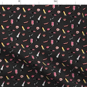 Makeup Fabric - Melrose - Polka Dots By Shopcabin - Makeup Lipstick Lips Lashes Polka Dots Black Cotton Fabric By The Yard With Spoonflower