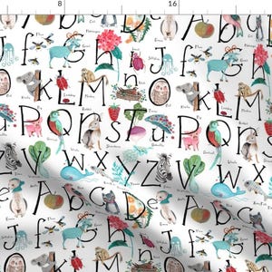 Alphabet Fabric -Alphabet Abc Pink Blue Green By Caroline Bonne Muller- BabyAnimal  Nursery Decor Cotton Fabric By The Yard With Spoonflower