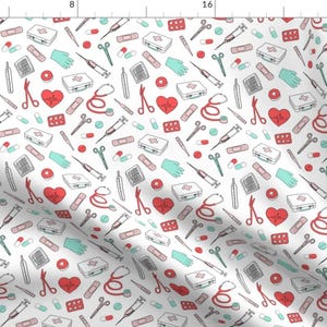 First Aid Fabric - Doctor and Nurse Fabric By Andrea Lauren - Red White Blue Medical Care Office Cotton Fabric By The Yard With Spoonflower