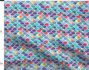 Summer Scales Fabric - Rainbow Watercolour Scales By Emmaallardsmith - Rainbow Mermaid Scales Cotton Fabric By The Yard With Spoonflower