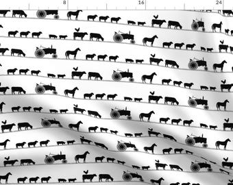 Farm Animals Tractor Fabric - Farm Animals On Parade Black By Littlearrowdesign - Farm Animals Cotton Fabric By The Yard With Spoonflower