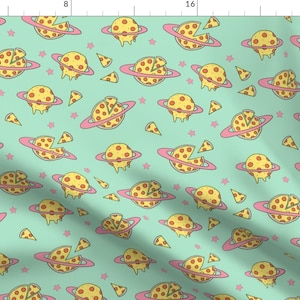 Pizza Planet Saturn Fabric - Pizza Planet Outer Space Blue By Andrea Laur - Blue Space Planets Cotton Fabric By The Yard With Spoonflower