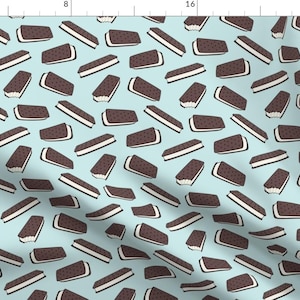 Ice Cream Fabric - Ice Cream Sandwich - Chocolate On Blue By Littlearrowdesign - Ice cream Blue Cotton Fabric By The Yard With Spoonflower