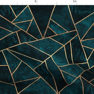 Art Deco Geo Fabric - Deep Teal Stone by elisabeth_fredriksson - Teal Geometric Geometry Symmetry Emerald  Fabric by the Yard by Spoonflower