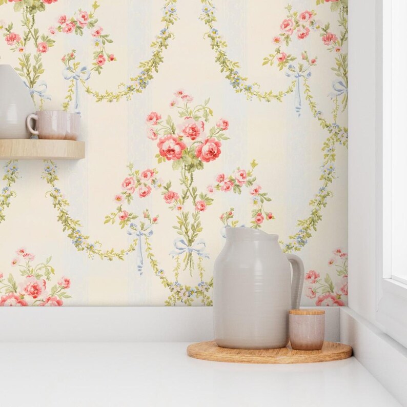 Feminine Floral Peel and Stick Wallpaper - Vintage Victorian Rococo - Removable Wall Decor Art - The Elysee by peacoquettedesigns image 7