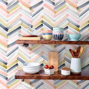 Chevron Wallpaper Blush Navy By Crystal Walen Modern Home Nursery Custom Printed Removable Self Adhesive Wallpaper Roll by Spoonflower image 9