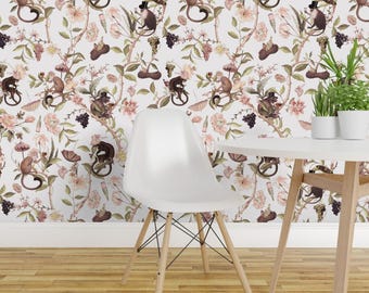 Papel pintado autoadhesivo de estilo chinoiserie - Mono borracho rococó antiguo y caprichoso - Decoración de pared removible - Flores de estilo chinoiserie de utart