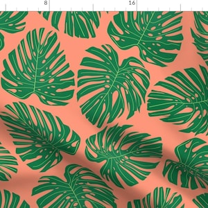 Monstera Leaves Fabric - Monstera By Annaboo - Summer Tropical Monstera Leaves Plants Green Pink Cotton Fabric By The Yard With Spoonflower