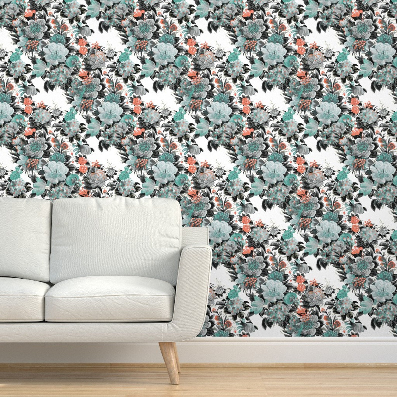 Floral Wallpaper Mid Century Floral By Peacoquettedesigns | Etsy