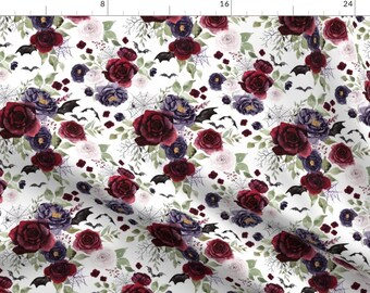 Watercolor Fabric - Halloween Floral by hipkiddesigns - Spooky Spiderweb Flowers Leaves Fall Floral Bats Fabric by the Yard by Spoonflower