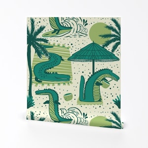 Whimsical Alligator Removable Peel and Stick Wallpaper - Beach Vacation Reptile - Wall Art Wall Decor - Crocodiles Day Out by famenxt