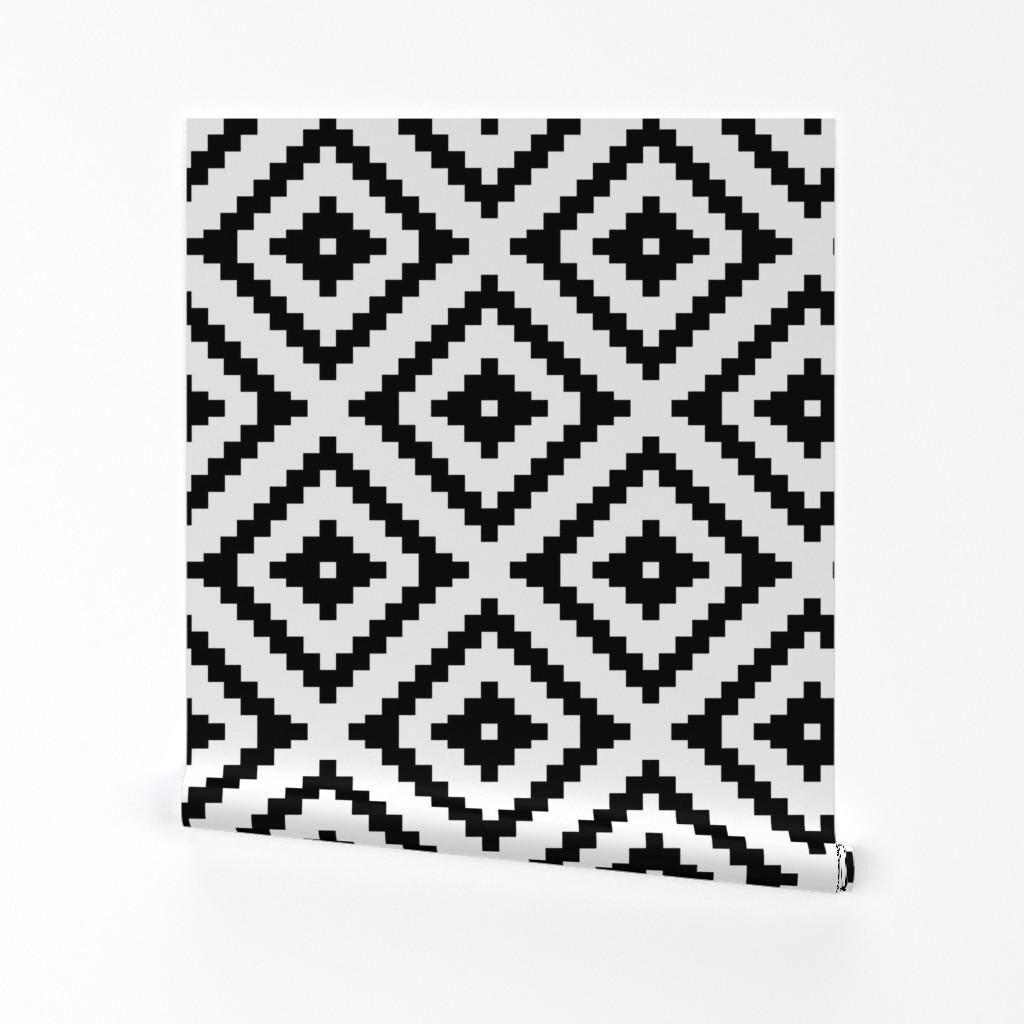 Black And White Aztec Wallpaper - Aztec Black By Littlearrowdesign - Custom Printed Removable Self Adhesive Wallpaper Roll by Spoonflower