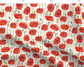 Poppy Fabric - Spring Poppies By Teresamagnuson - Poppy Red Cream Floral Cotton Fabric By The Yard With Spoonflower