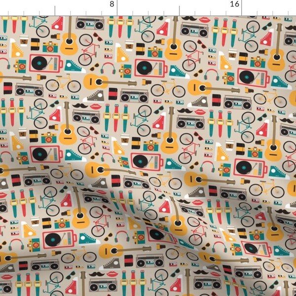 Hipster Fabric - Hipsterrific By Cynthia Arre - Hipster Summer Vintage Retro Bike Mustache Music Cotton Fabric By The Yard With Spoonflower