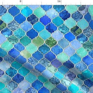 Cobalt Blue and Aqua Decorative Moroccan Tiles With Gold