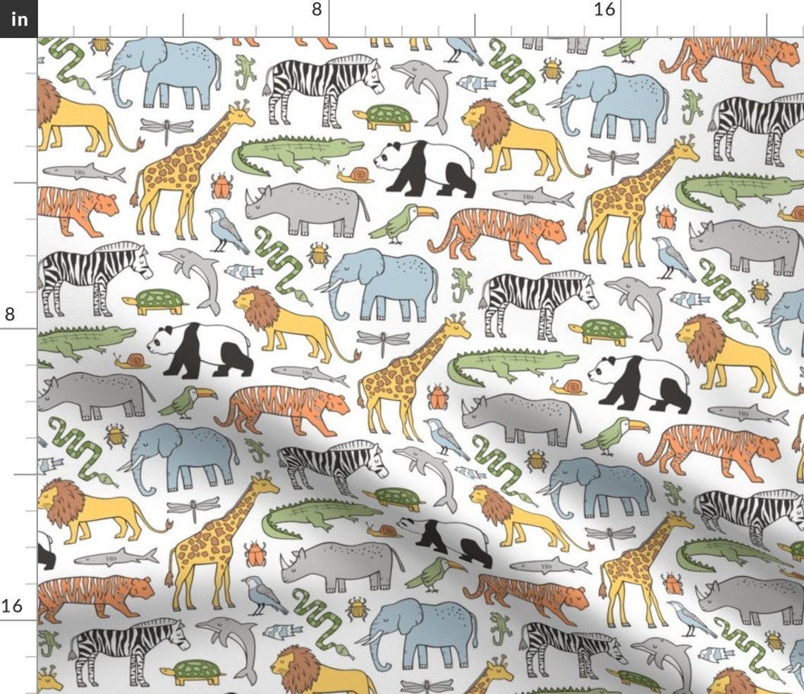 Zoo Animals Fabric Zoo Animals Panda Giraffe Lion Tiger Etsy