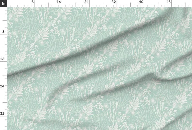 Coastal Coral Fabric - Poseidon Aqua by lori_craffey_design - Aqua Mint Nautical Seaweed Coral Ocean Fabric by the Yard by Spoonflower image 2