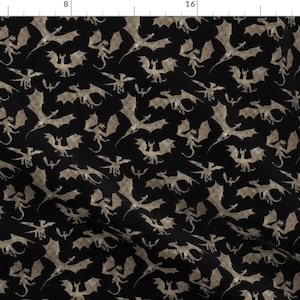 Black Fabric - Small Dragons by sugarpinedesign -  Dragon Fantasy Scales Dragons Mythical Creatures Fabric by the Yard by Spoonflower