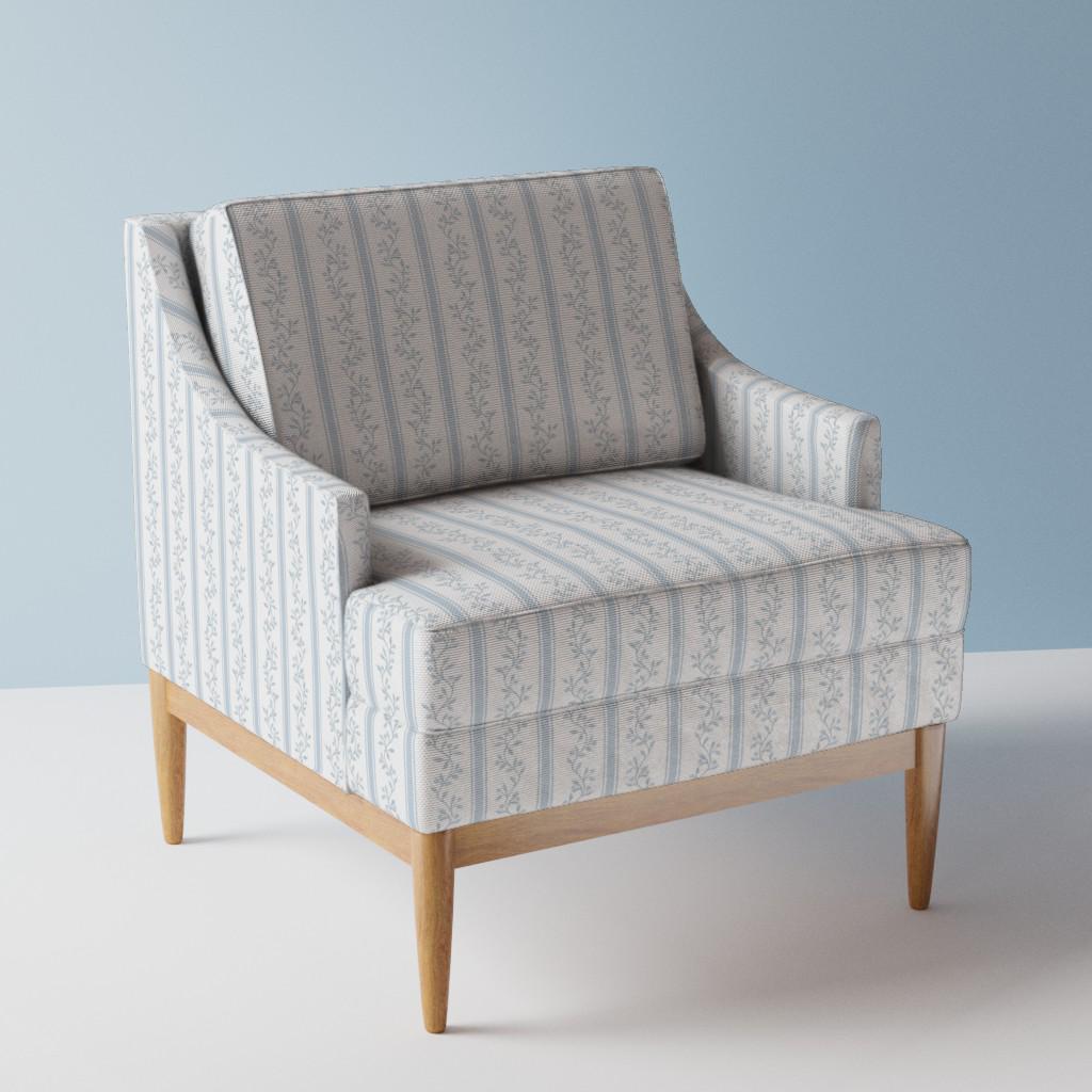 Cottage Stripe bekledingsstof - Libby Stripe Soft Blue door danika_herrick - Blue Preppy Flower Stripe-stof op maat gesneden met lepelbloem