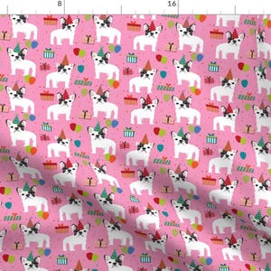 Frenchie Fabric - Frenchie Birthday Party Cute Black White French Bulldog Pink By Petfriendly - Cotton Fabric by the Yard with Spoonflower