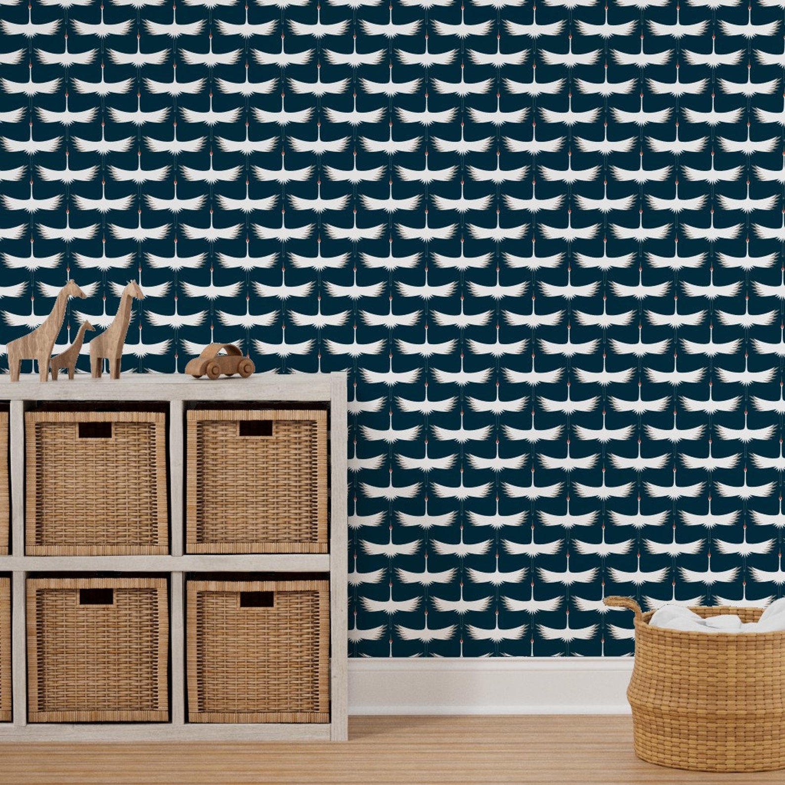 Art Deco Crane Wallpaper Whooping Crane Migration by - Etsy