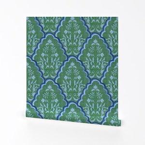 Grün Abnehmbare Tapete zum Abziehen und Aufkleben - Blaues Paisley Marine Traditionelles - Wand Kunst Wand dekor - Ausgebogter Paisley by danika_herrick