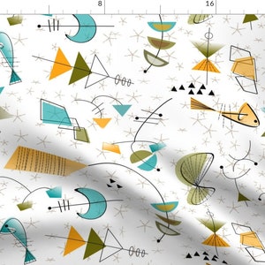 Abstract Modern Fabric - Mid-Century Atomic Gold And Green By Mid-Century - Mid-Century Modern Cotton Fabric By The Yard With Spoonflower