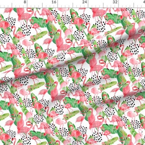 Pink Flamingo Fabric Flamingo Paradise By Limezinniasdesign Pink Flamingo Green Black White Cotton Fabric By The Yard With Spoonflower image 3