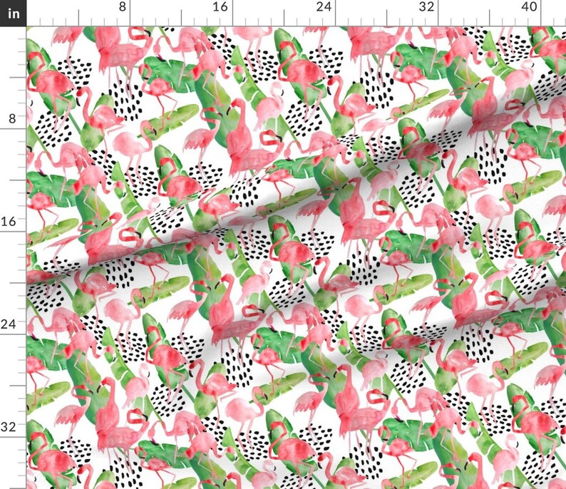 Pink Flamingo Fabric Flamingo Paradise By Limezinniasdesign Pink Flamingo Green Black White Cotton Fabric By The Yard With Spoonflower image 3