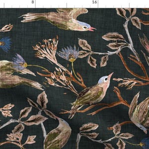 Blue Fabric - Wings Of Posey by nouveau_bohemian - Birds Tree Nature Outdoor Fabric by the Yard by Spoonflower