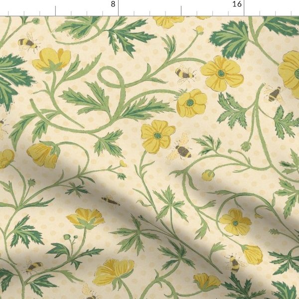 Yellow Floral Bees Fabric - Buttercup And Bees by michele_norris -  Art Nouveau Victorian Garden Vines  Fabric by the Yard by Spoonflower