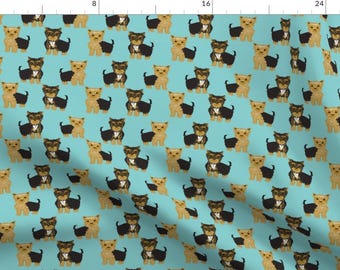 Blue Green Dog Fabric - Yorkie Yorkshire Terrier Cute Pet Dog By Petfriendly - Cotton Fabric By The Yard With Spoonflower