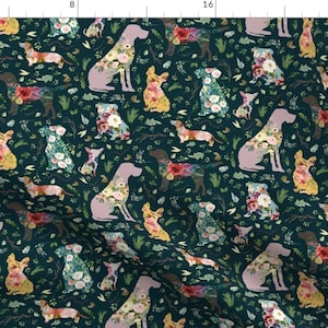 Dogs Fabric - 8&quot; Patchwork Dogs  by shopcabin -  Animals Pets Puppy Flowers Floral Patchwork Silhouette Fabric by the Yard by Spoonflower