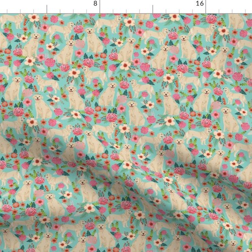 Floral Golden Retriever Fabric Dog Florals Flowers Pastel Etsy