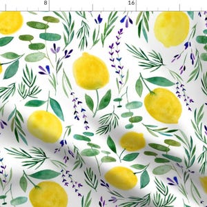Lemon Fabric - Citrus Limon - Lucinda Wei By Lucindawei - White Yellow Green Vines Summer Fruit Cotton Fabric By The Yard With Spoonflower