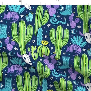Desert Fabric - Old Desert Nights By Robyriker - Desert Purple Blue Green Cactus Western Rodeo Cotton Fabric By The Yard With Spoonflower