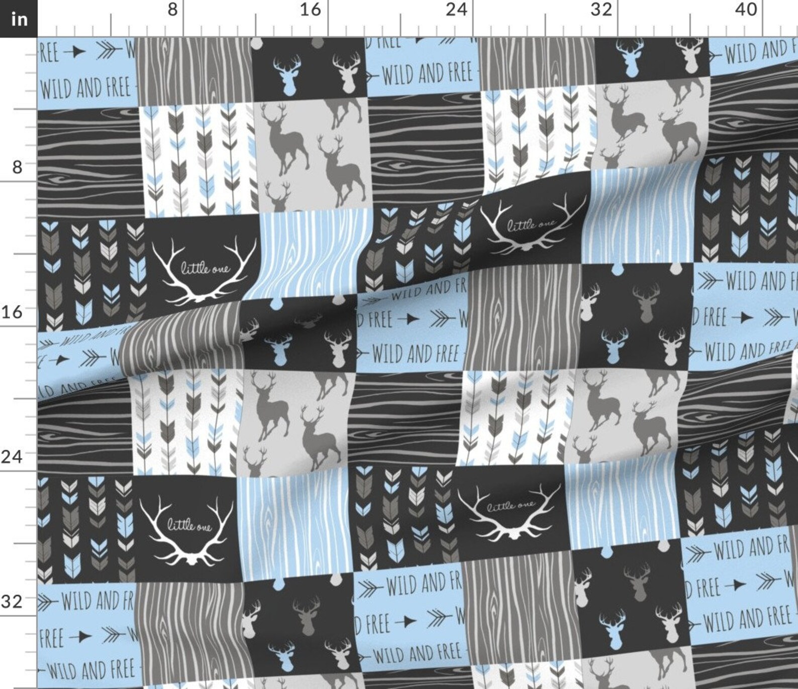 Baby Blue Quilt Fabric Baby Blue Black and Grey Deer Etsy