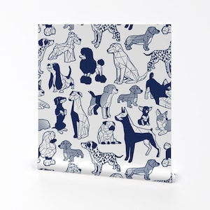 Dog Wallpaper - Geometric Wet Noses Blueprint Dogs Beagles Pug By Selmacardo - Custom Printed Self Adhesive Wallpaper Roll by Spoonflower