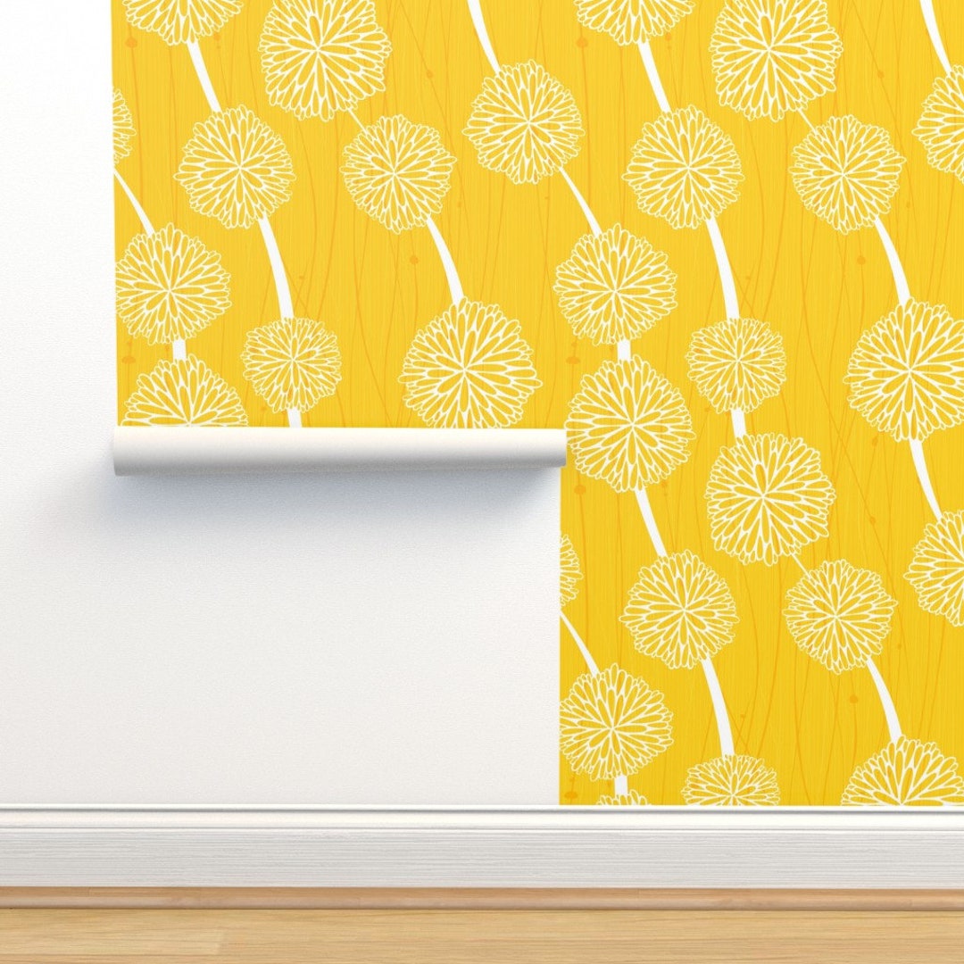 Pom Flowers Wallpaper Pom Poms Large Yellow by Friztin - Etsy