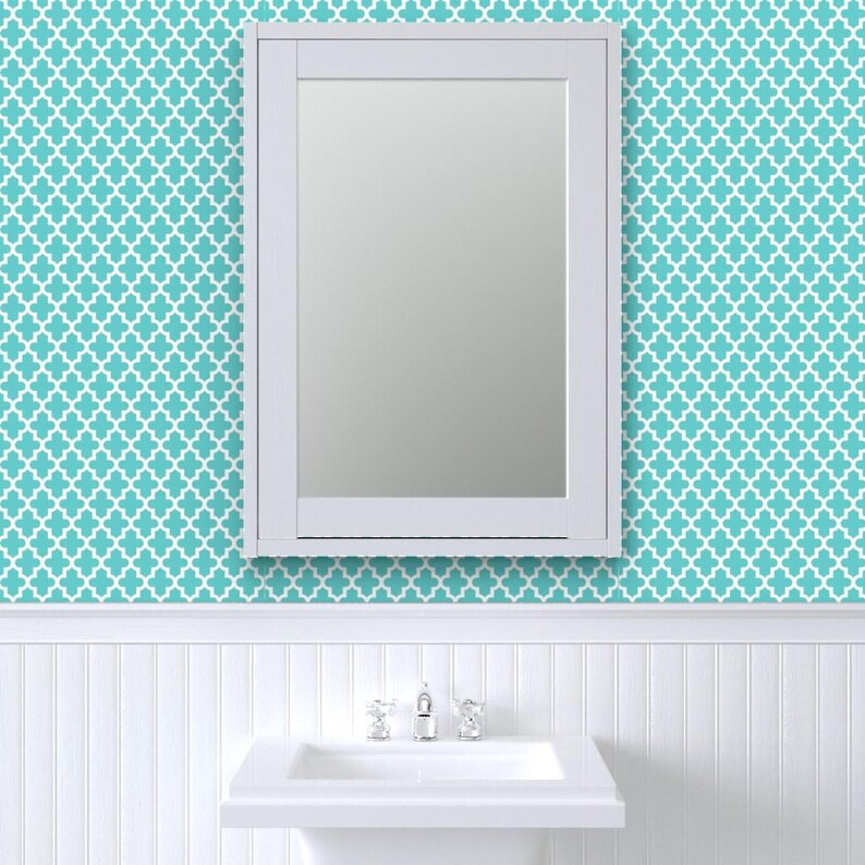 Papel tapiz de cuatro hojas - Turquesa marroquí de Sweetzoeshop - Decoración moderna para el hogar Ropa de cama Ropa de tela de algodón cortada a medida con Spoonflower imagen 8