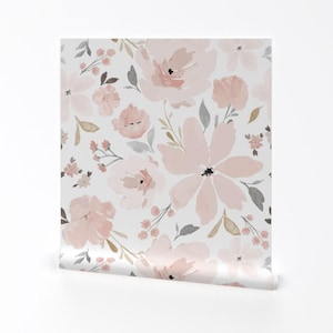 Pastel Floral Removable Peel and Stick Wallpaper - Blush Pink - Wall Art Wall Decor - Gracie Grace Golden Jumbo by indybloomdesign