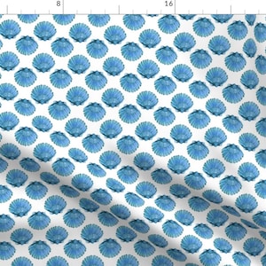 SeaShell Fabric - Blue Scallops By Melissahyattfabrics - Blue White Ocean Beach Nautical Coastal Cotton Fabric By The Yard With Spoonflower